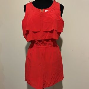 Line and dot 100% silk romper red size med